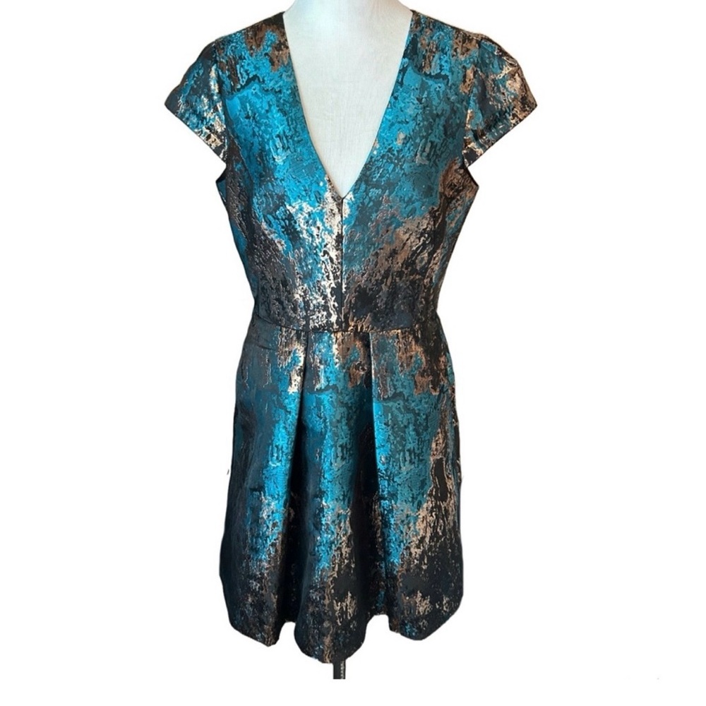 Vince Camuto Metallic V-Neck Fit & Flare Dress